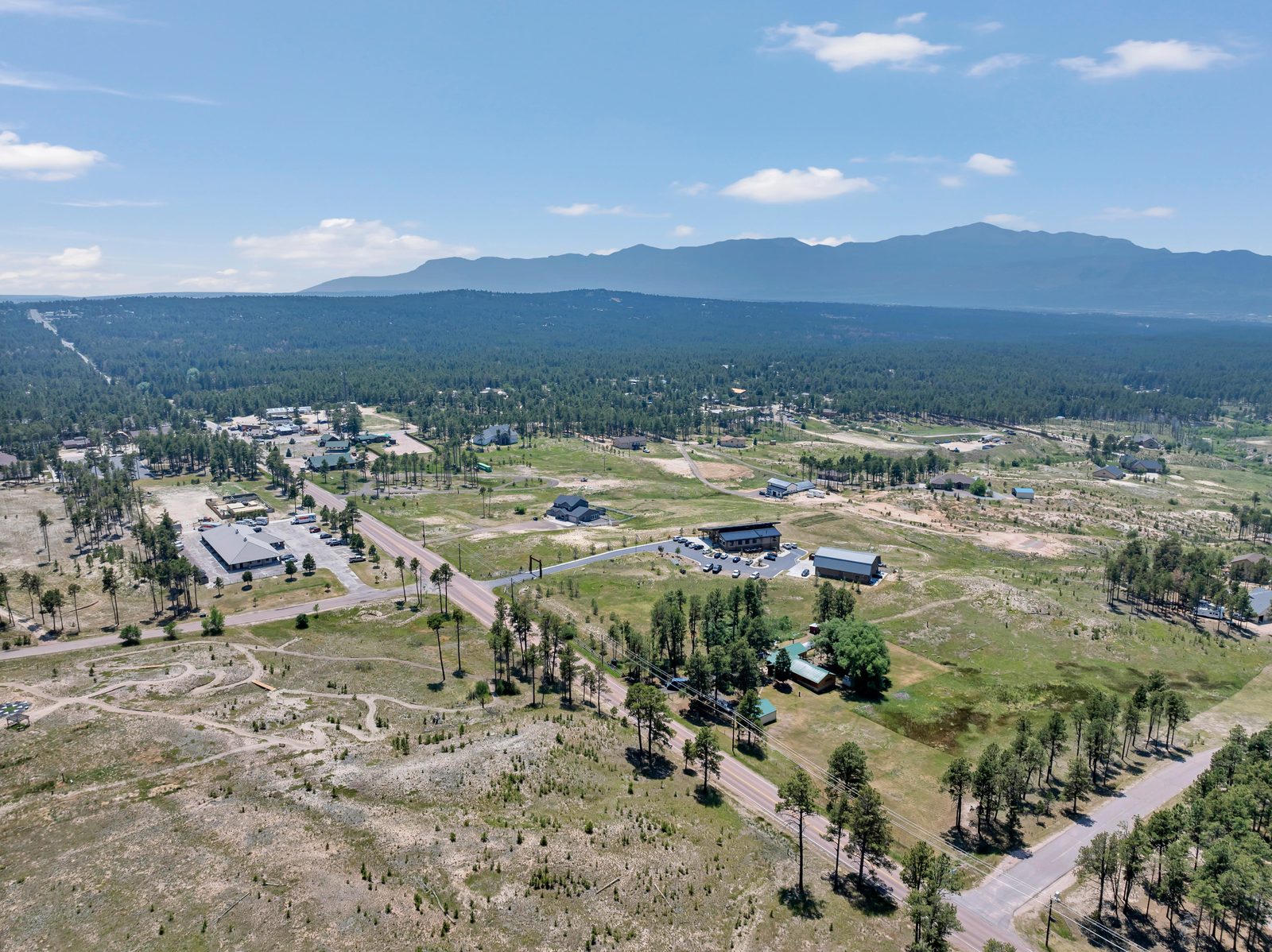 Aerial view of a completed Fixins roof in Black Forest, Colorado Springs area