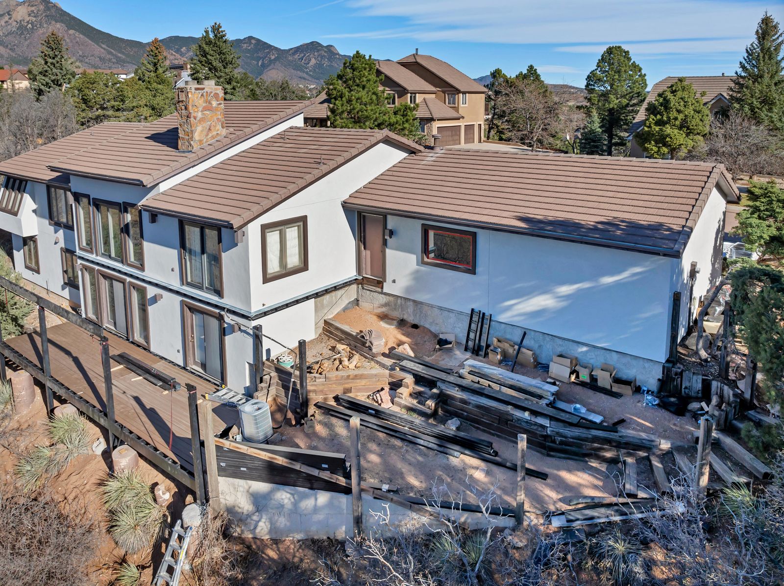 Aerial view of a completed Fixins roof in Cascade-Chipita Park, Colorado Springs area