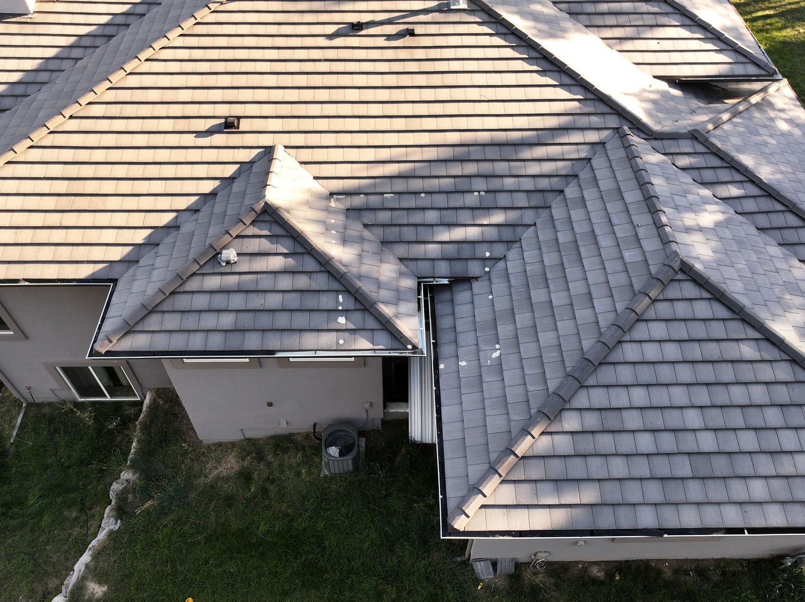 Aerial view of a completed Fixins roof in Cimarron Hills, Colorado Springs area