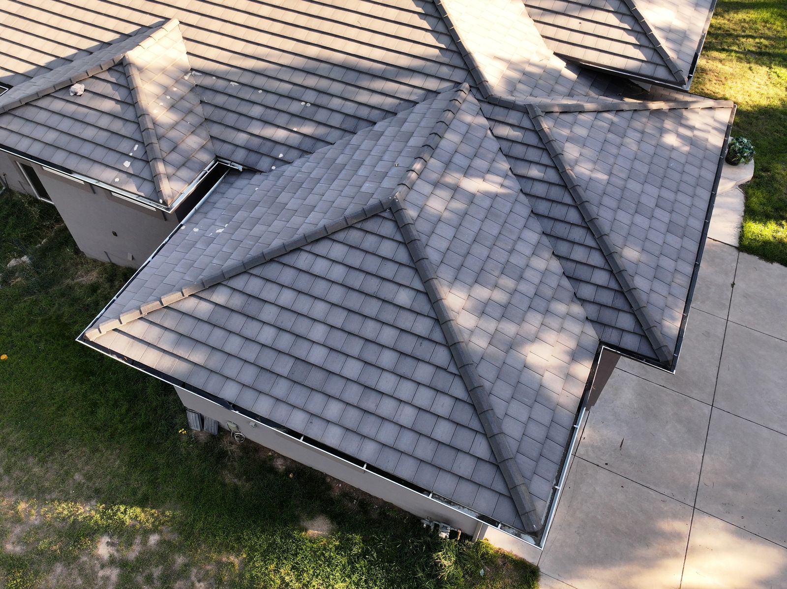 Aerial view of a completed Fixins roof in Peyton, Colorado Springs area