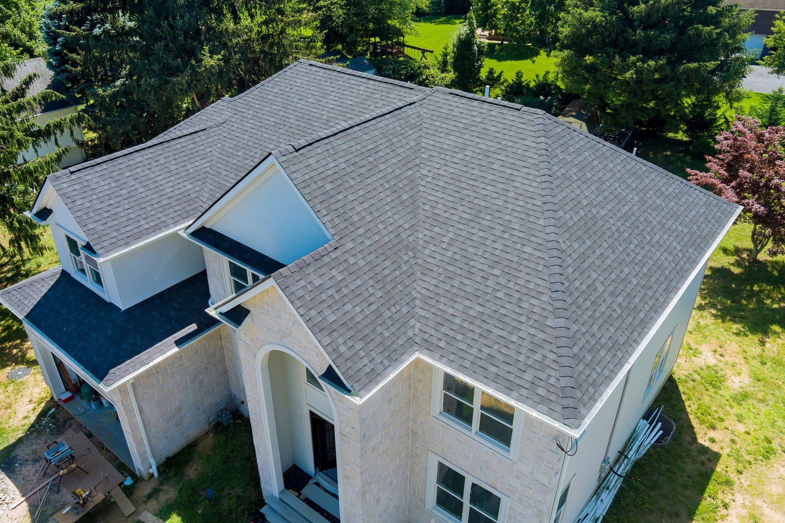 Completed architectural shingle roof on a home near Calhan, Colorado